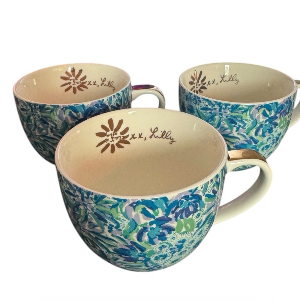 Lilly Pulitzer Lion Around blue green floral pattern gold accents handles (3) - Picture 2 of 5